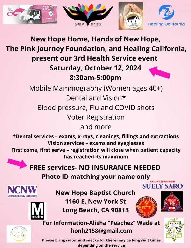 The Pink Journey Foundation joins New Hope Home, Hands of New Hope and Healing California for the 3rd Health Service event